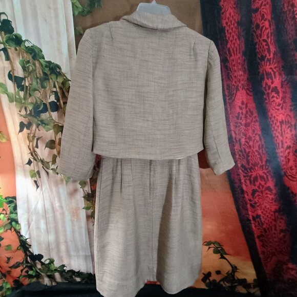 EUC: Vintage 1960s Two-Piece Dress & Jacket Set Sze 6-8 Beige Textured Weave 💛 - Picture 2 of 11